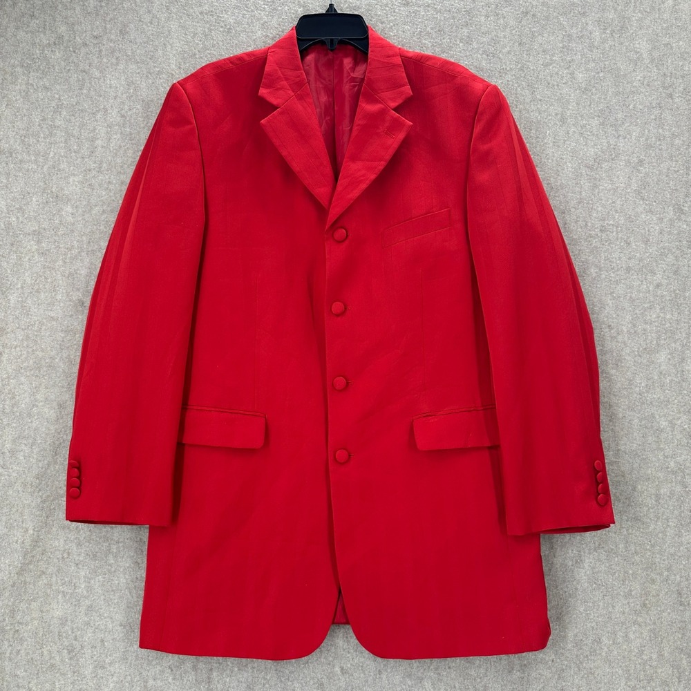 Soprano Mens Red Tonal Stripe Single Breasted Blazer Jacket 42R Mafia Mob